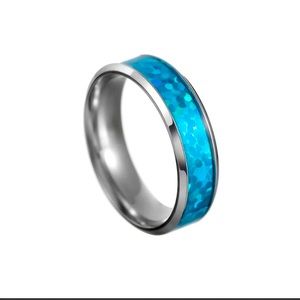 Fashion opal inlay titanium steel ring